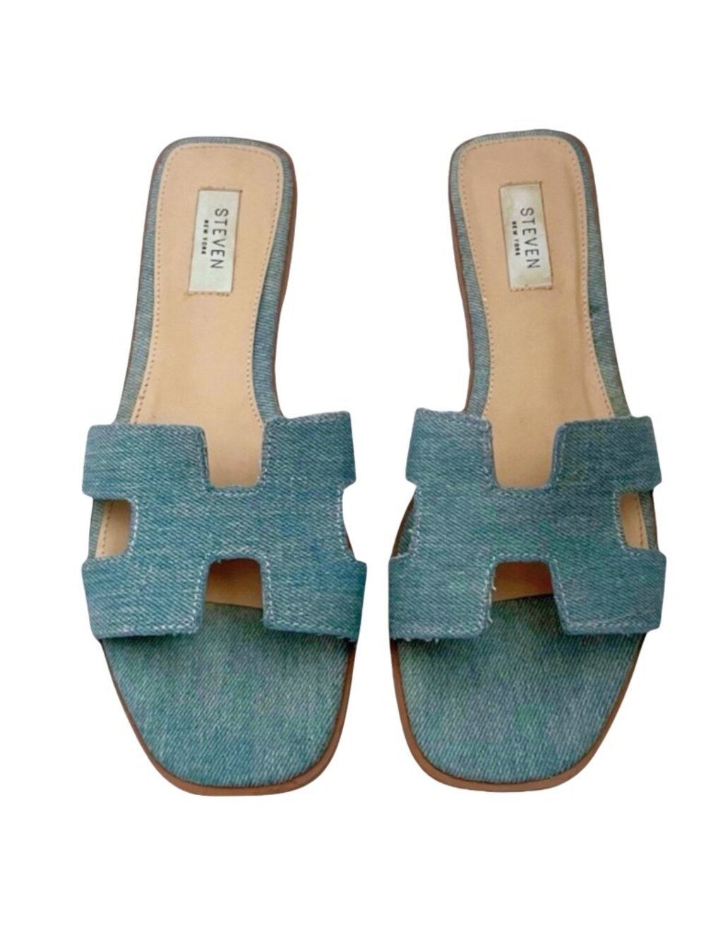 Steve Madden Hanna Denim Slide Flat Designer Sandals Women’s 9 Blue Casual Shoes